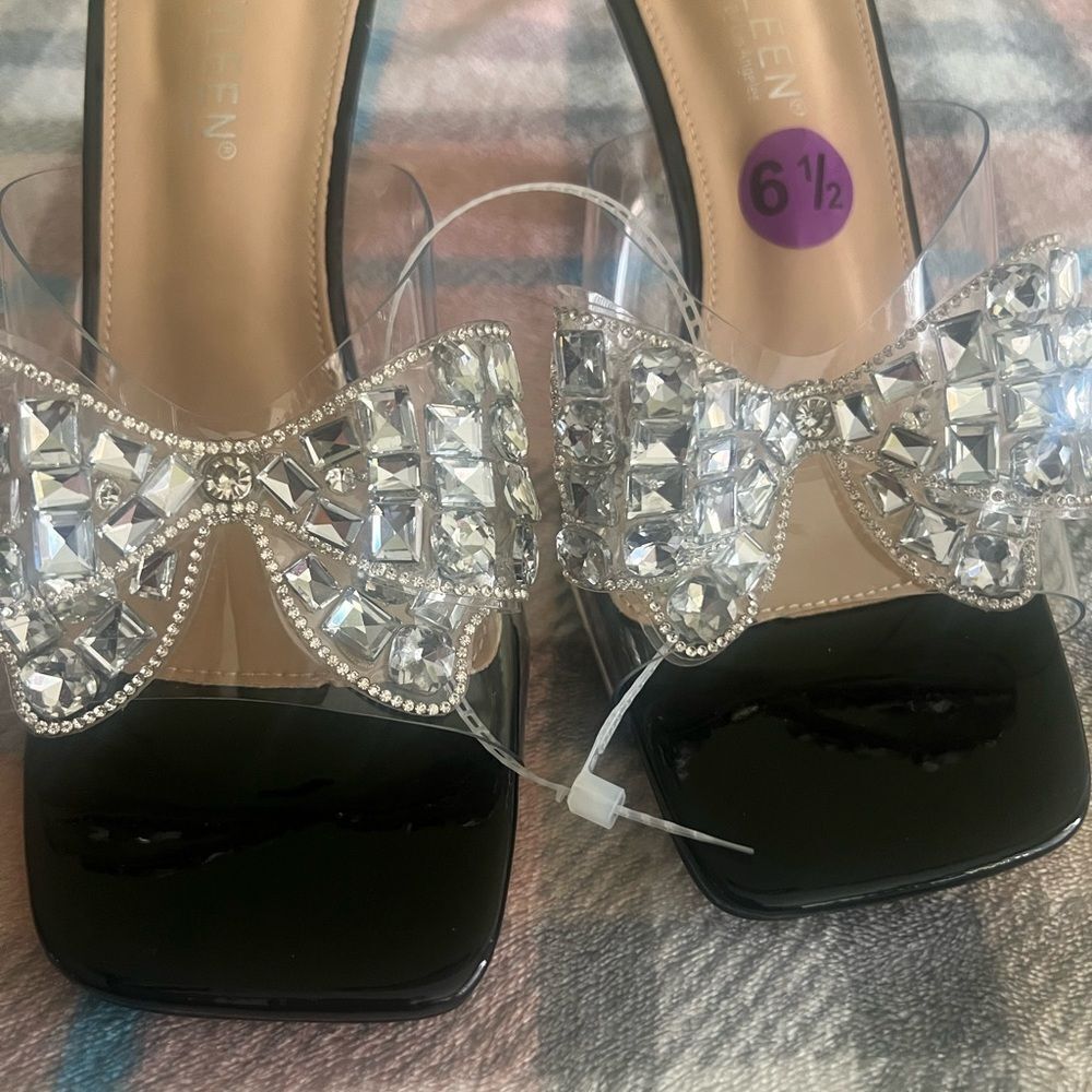 KAYLEEN By Los Angeles Black and Silver Crystal Embellished Heels